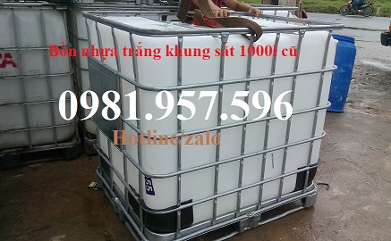 Bồn nhựa trắng có khung sắt, tank trắng 1000l, bồn 1000l đã qua sử dụng